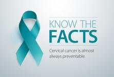 Photo that says "know the facts, cervical cancer is almost always preventable"